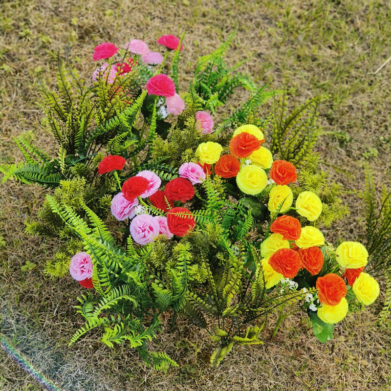 Bulk 16pcs Mixed Faux Outdoor Flowers Carnations with Plants UV Resistant Wholesale