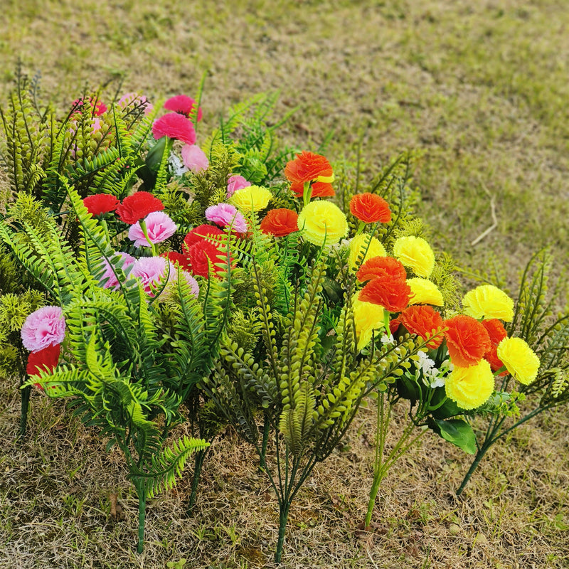 Bulk 16pcs Mixed Faux Outdoor Flowers Carnations with Plants UV Resistant Wholesale