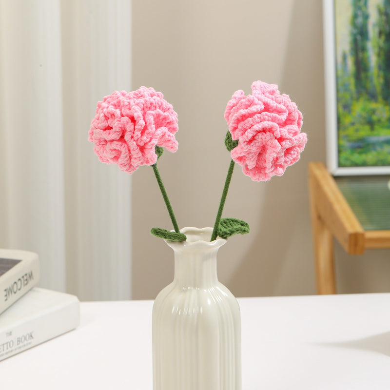 Bulk 2pcs 13.7" Knitted Bouquet of Flowers Crocheted Carnation Stems for Crafts Mother's Day Gifts Wholesale