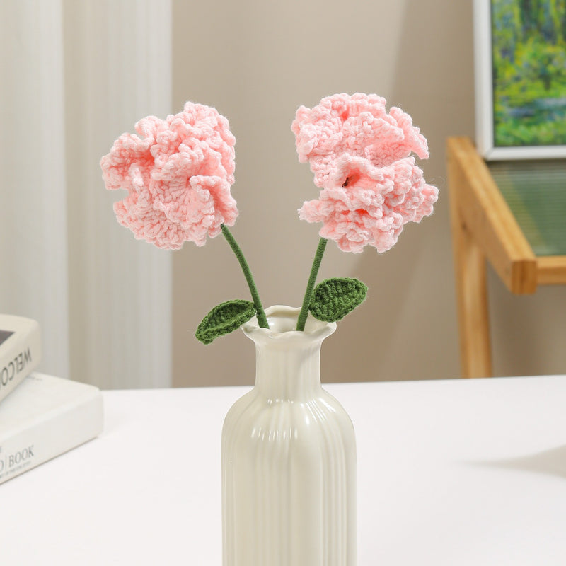Bulk 2pcs 13.7" Knitted Bouquet of Flowers Crocheted Carnation Stems for Crafts Mother's Day Gifts Wholesale