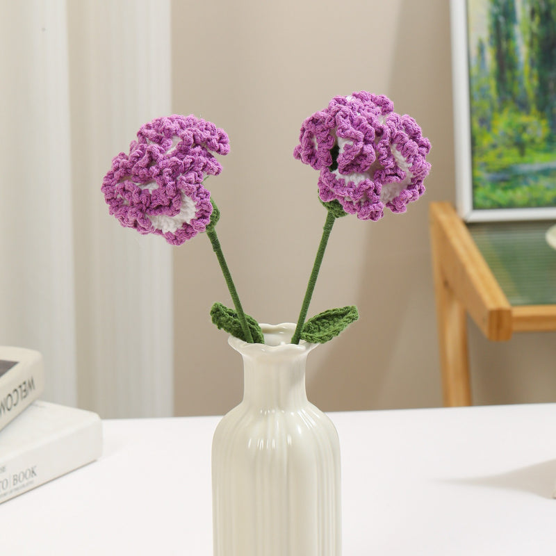 Bulk 2pcs 13.7" Knitted Bouquet of Flowers Crocheted Carnation Stems for Crafts Mother's Day Gifts Wholesale
