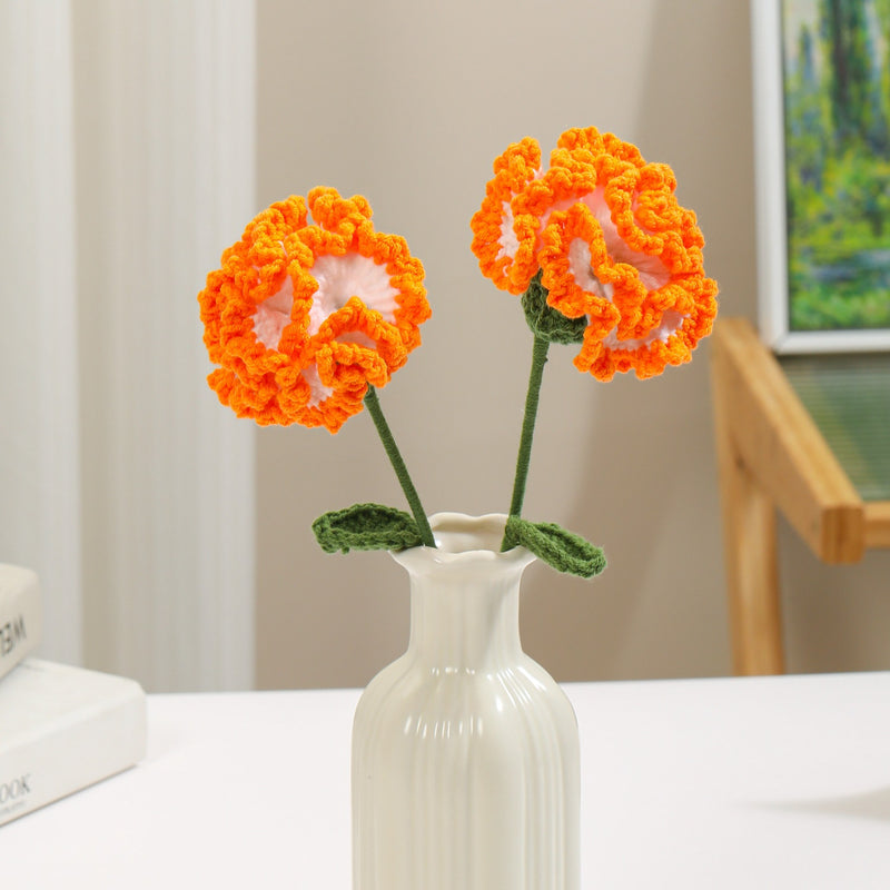 Bulk 2pcs 13.7" Knitted Bouquet of Flowers Crocheted Carnation Stems for Crafts Mother's Day Gifts Wholesale