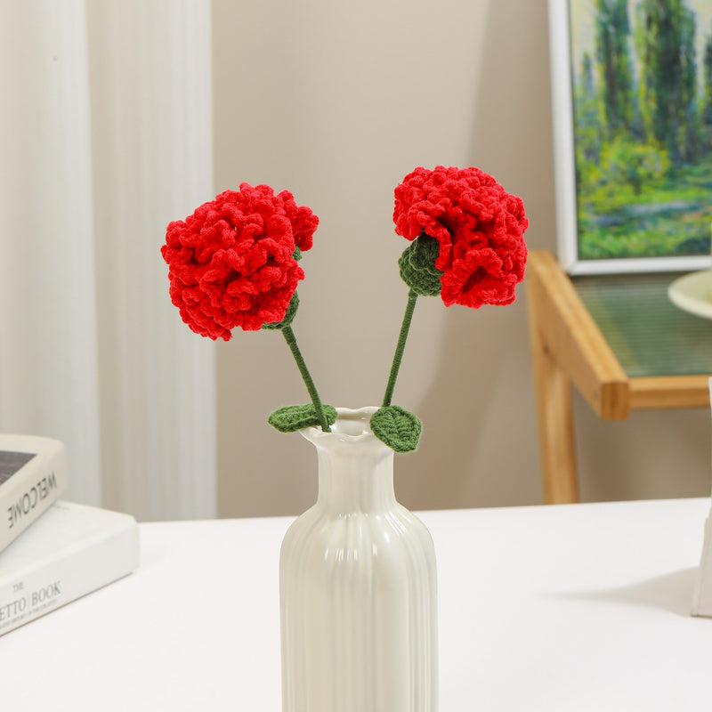 Bulk 2pcs 13.7" Knitted Bouquet of Flowers Crocheted Carnation Stems for Crafts Mother's Day Gifts Wholesale