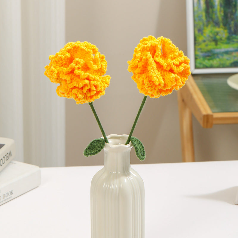 Bulk 2pcs 13.7" Knitted Bouquet of Flowers Crocheted Carnation Stems for Crafts Mother's Day Gifts Wholesale