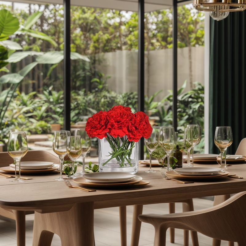 Bulk 7" Red Carnations Real Touch Flowers in Vase with Faux Water Potted Artificial Flowers with Vase Wholesale