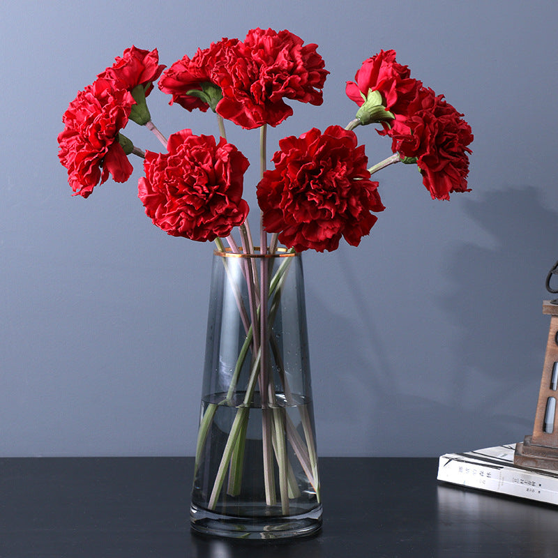 Tiges d'œillets en vrac de 17 pouces, fleurs en soie d'automne à bord bouclé rétro brûlé en gros