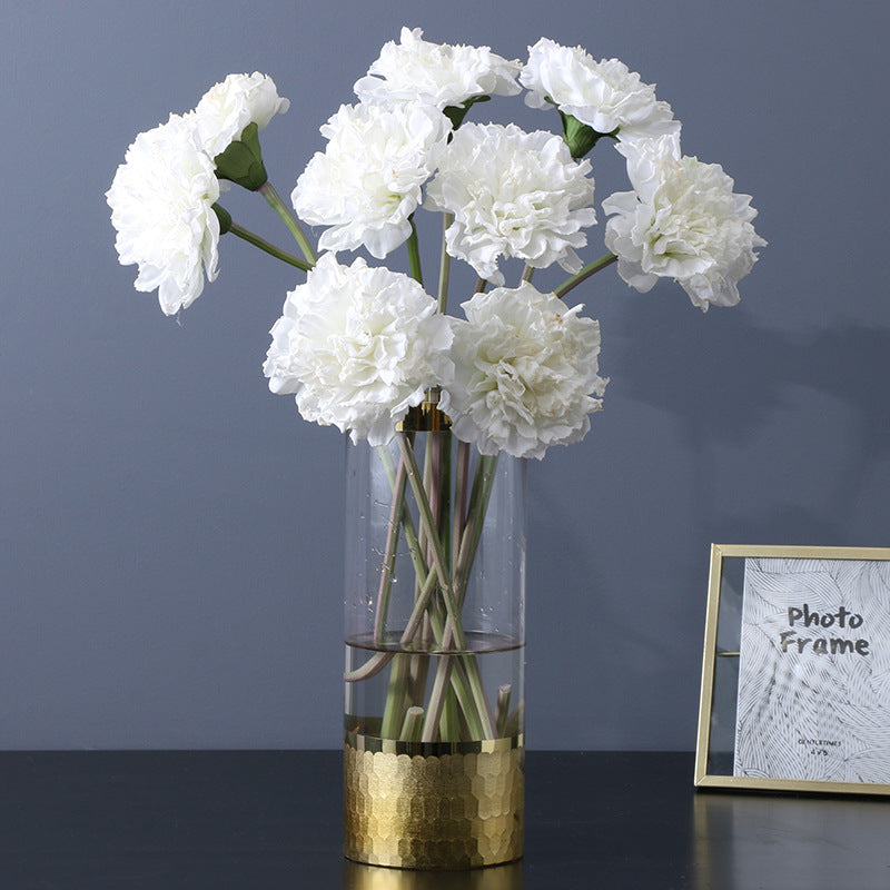 Tiges d'œillets en vrac de 17 pouces, fleurs en soie d'automne à bord bouclé rétro brûlé en gros