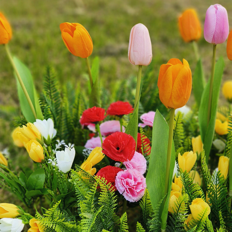 Bulk 24pcs Fuax Outdoor Flowers Tulips Carnations with Plants UV Resistant Wholesale