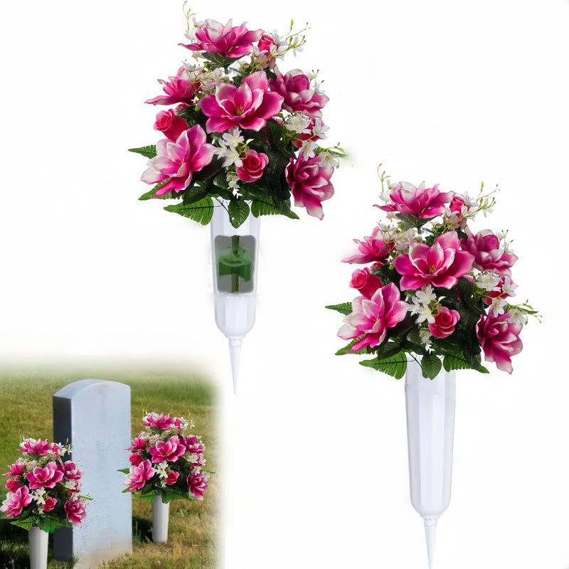 Bulk 2 Sets 18" Large Artificial Cemetery Flowers with Vase for Grave Wholesale