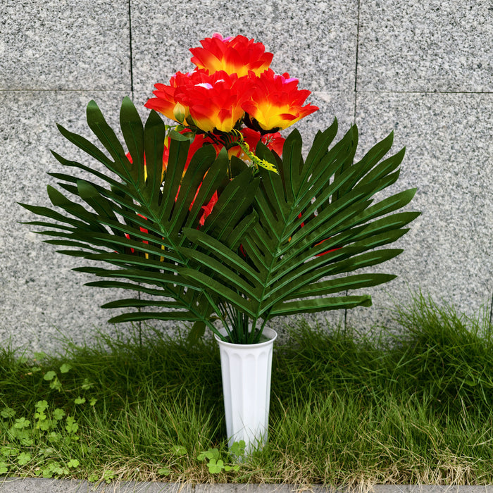 Bulk 18" 24 Stems Fall Artificial Sunset Cemetery Flowers with Vase - Grave Memorial Decor Wholesale