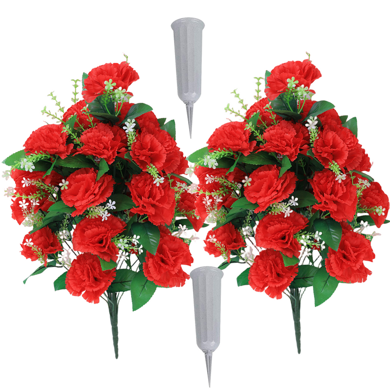 Bulk 2 Sets Artificial Cemetery Flowers for Outdoor Grave Christmas Arrangements Bouquet With Cemetery Vase Wholesale