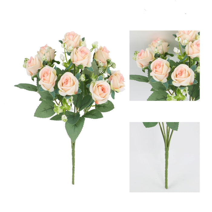 Bulk 11.8 inches Tall Small Roses Blooming Bush with Babys Breath Bouquet Wholesale