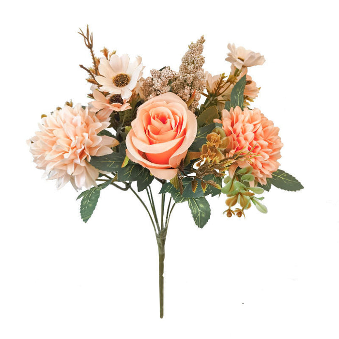 Bulk 13" Artificial Mixed Flower Bush Bouquet - Roses & Chrysanthemums for Autumn Home Wedding Decor Wholesale