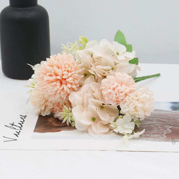 Bouquet de fleurs artificielles en vrac de 12 pouces, buisson de pivoines, buisson de chrysanthèmes, bouquet floral mixte, vente en gros de fleurs en soie