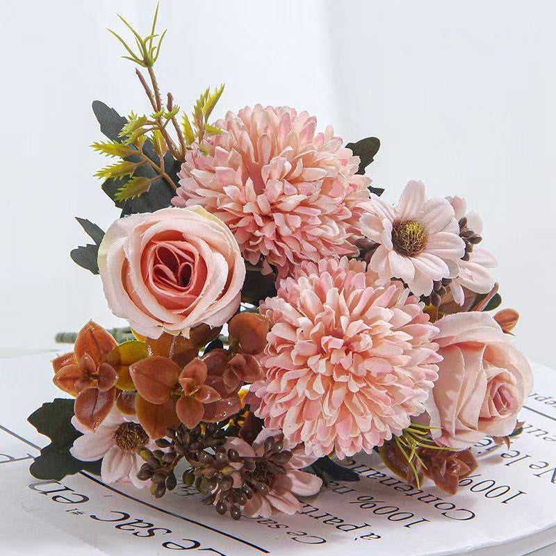 Bulk 12" Fall Flowers Artificial Mums Silk Chrysanthemum Rose Daisy Bouquet Fake Mums Faux Floral Arrangements Wholesale