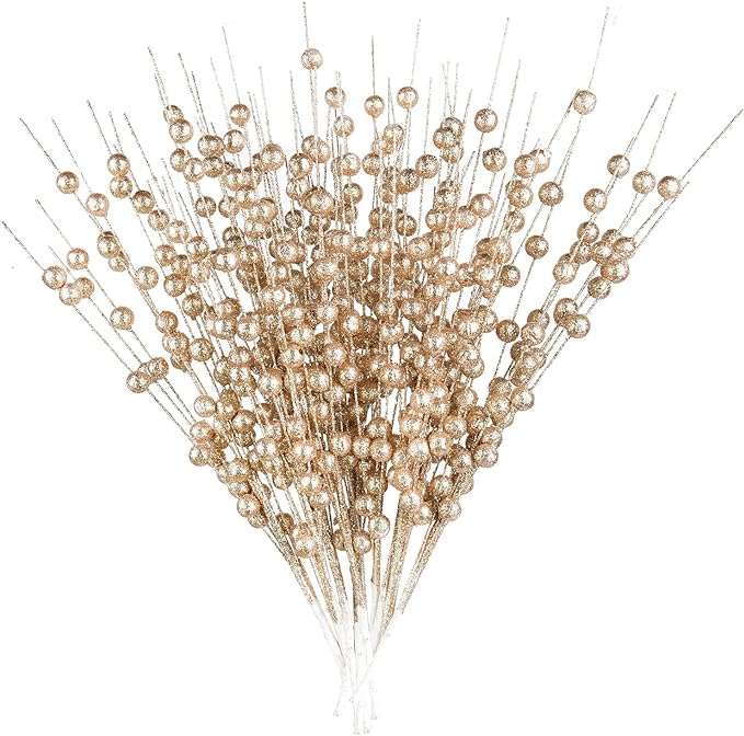 Bulk 10 Bundles 17" Artificial Glitter Holy Berry Stems Christmas Picks Wholesale