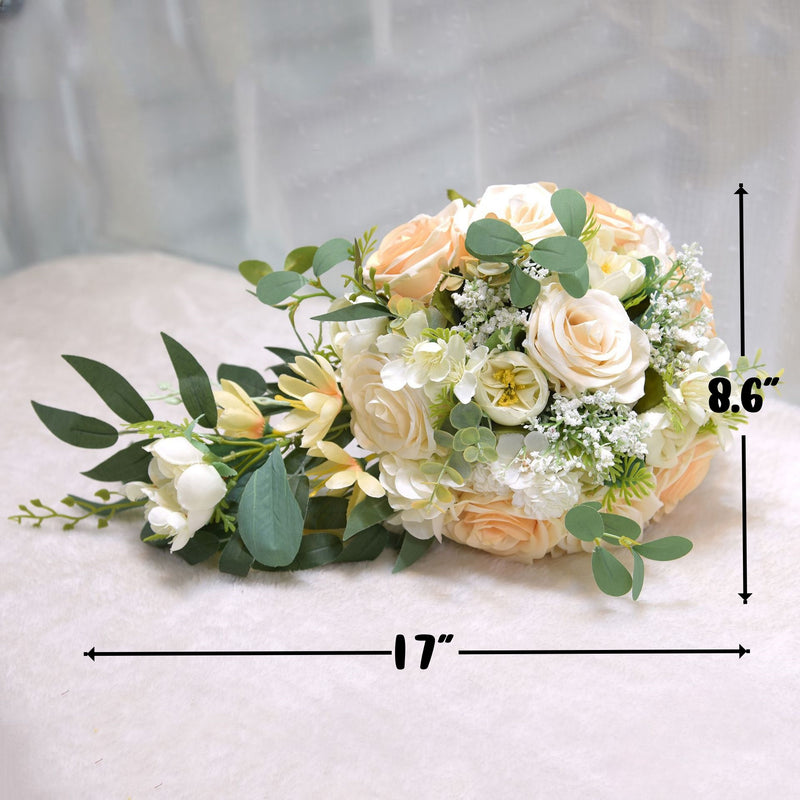 Bulk 9" Champagne White Cascade Peony Bouquet Wedding Bouquets for Bride Wholesale