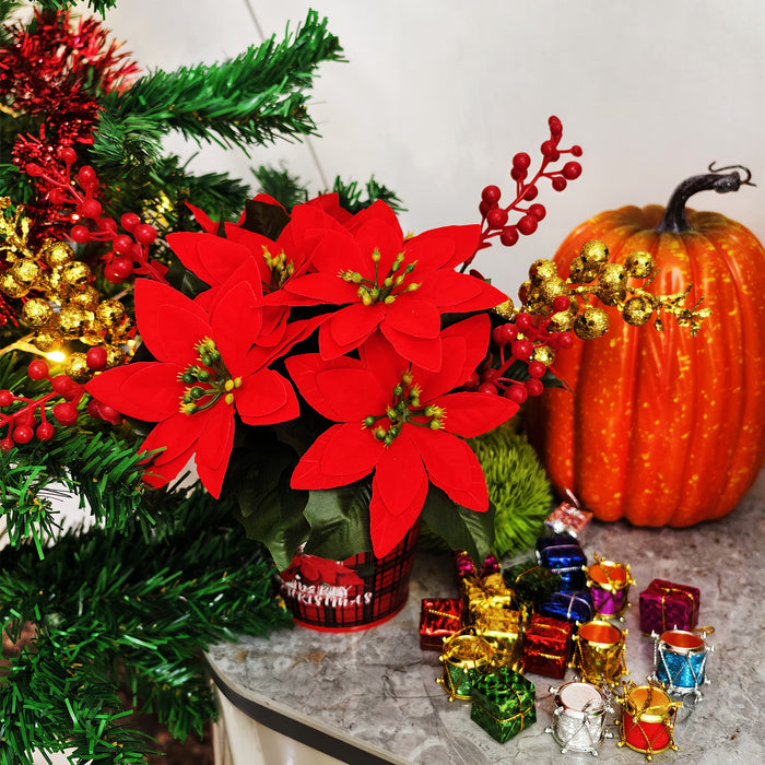 Bulk 11" Glitter Artificial Poinsettia Arrangement Christmas Decor Wholesale