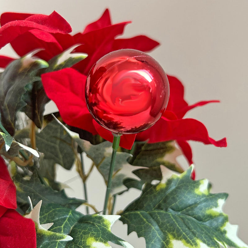 Bulk 13.7" Christmas Artificial Poinsettia Bouquet - Velvet Fabric Flowers, Festive Home Decoration Wholesale