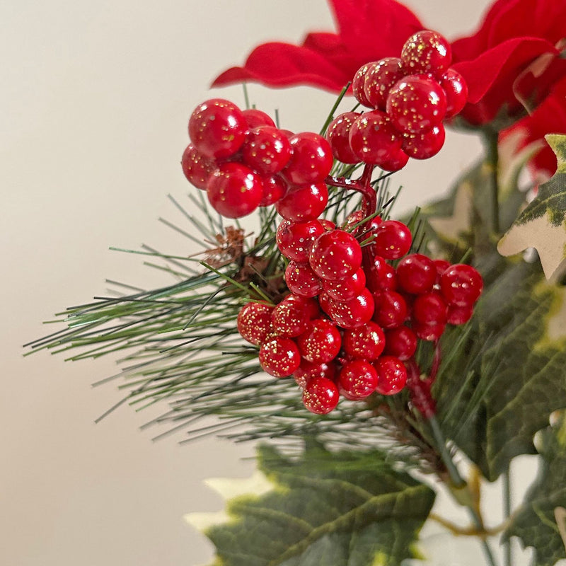 Bulk 13.7" Christmas Artificial Poinsettia Bouquet - Velvet Fabric Flowers, Festive Home Decoration Wholesale