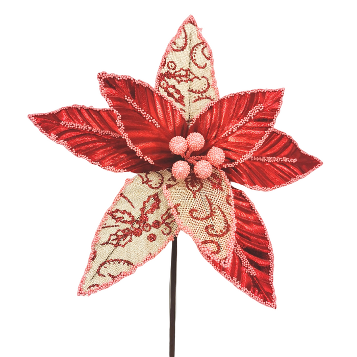 Bulk 10 inches Tall Glitter Christmas Poinsettia Flowers Stems Christmas Decorations Wholesale