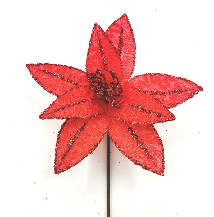 Bulk 10 inches Tall Glitter Christmas Poinsettia Flowers Stems Christmas Decorations Wholesale