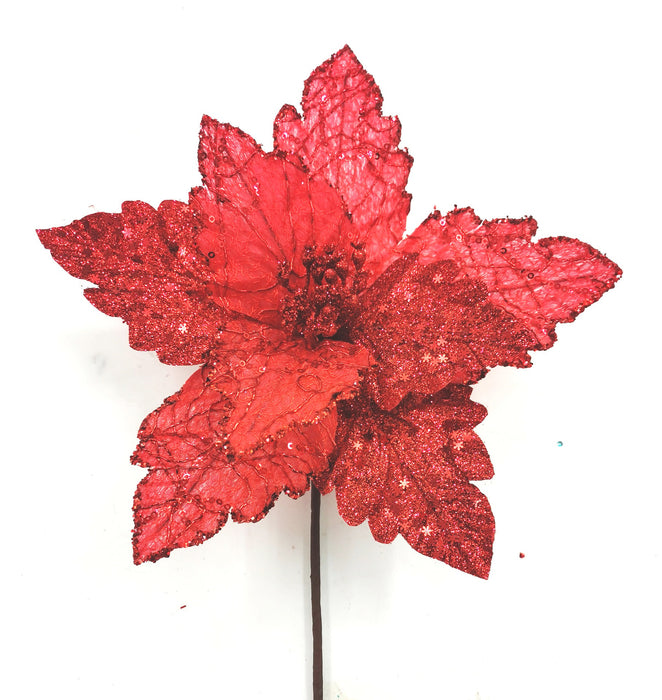 Bulk 10 inches Tall Glitter Christmas Poinsettia Flowers Stems Christmas Decorations Wholesale