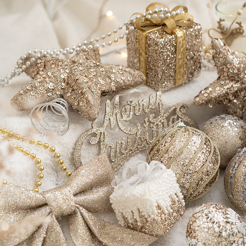 Boules De Noël à Paillettes - Lot De 9 - Diamètre 8 Cm - Rouge, Blanc, Or - Décorations Sapin, Mariage, Fête - 12