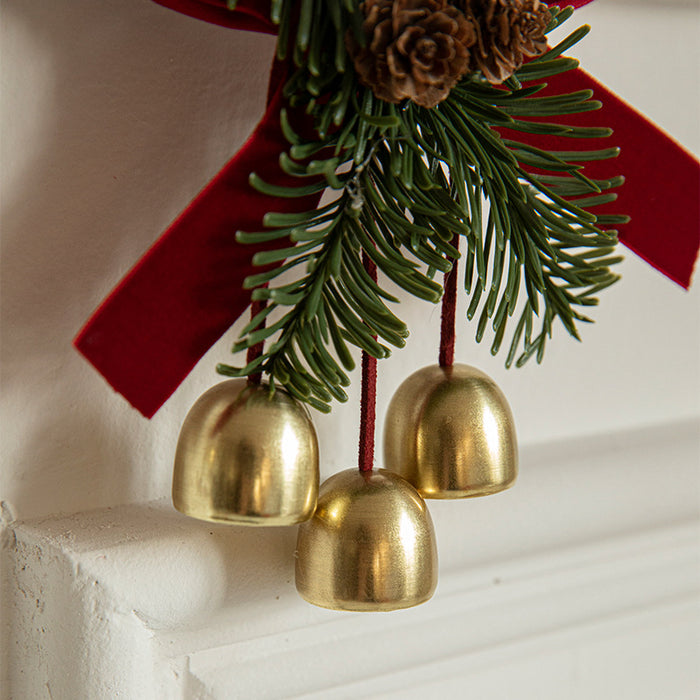 Bulk Christmas Gold Metal Vintage Bells with Pine Cone Ornaments Wholesale