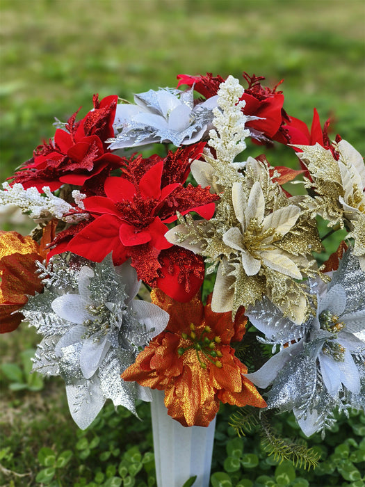 Bulk Exclusive Christmas Glitter Cemetery Flowers for Grave with Vase Wholesale