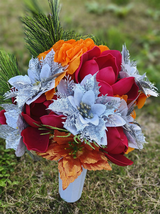 Bulk Exclusive Christmas Glitter Cemetery Flowers for Grave with Vase Wholesale