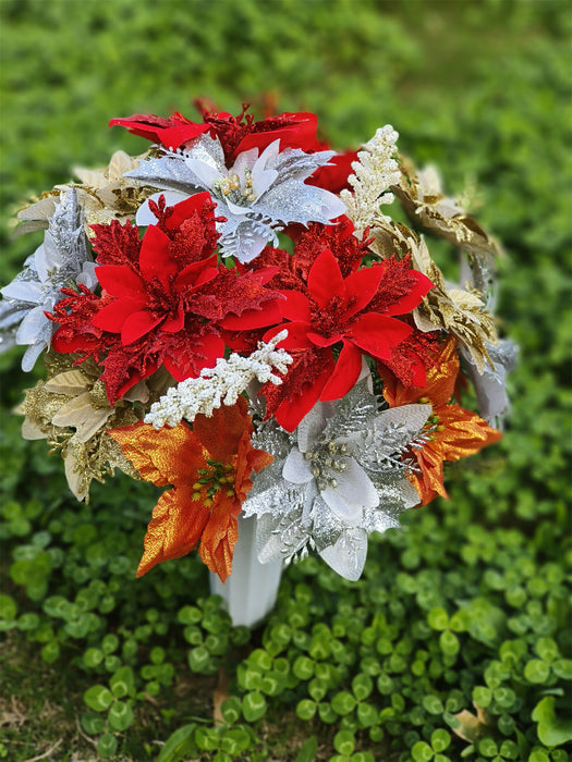 Bulk Exclusive Christmas Glitter Cemetery Flowers for Grave with Vase Wholesale