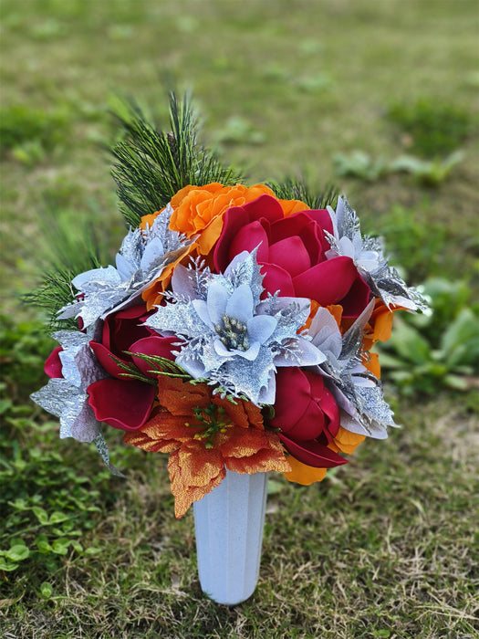 Bulk Exclusive Christmas Glitter Cemetery Flowers for Grave with Vase Wholesale