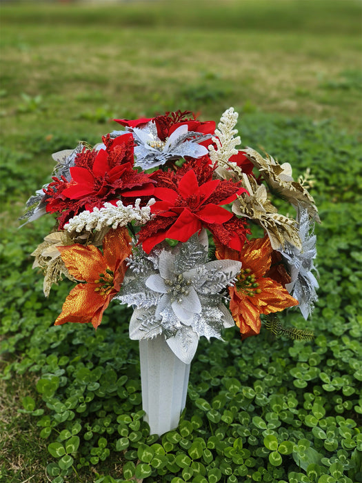 Bulk Exclusive Christmas Glitter Cemetery Flowers for Grave with Vase Wholesale