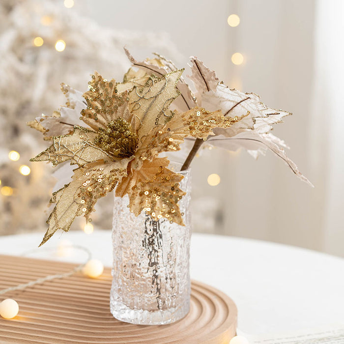 Bulk 9.8" Christmas Poinsettia Pick Artificial Glitter Flowers for Christmas Tree Ornaments Wholesale