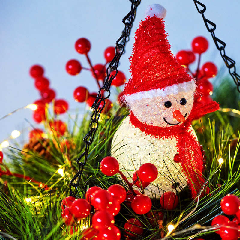 hanging christmas plants Bulk Pre-Lit Artificial Christmas Flowers Hanging Basket with Snowman Solar Lights for Outdoors and Indoors Wholesale