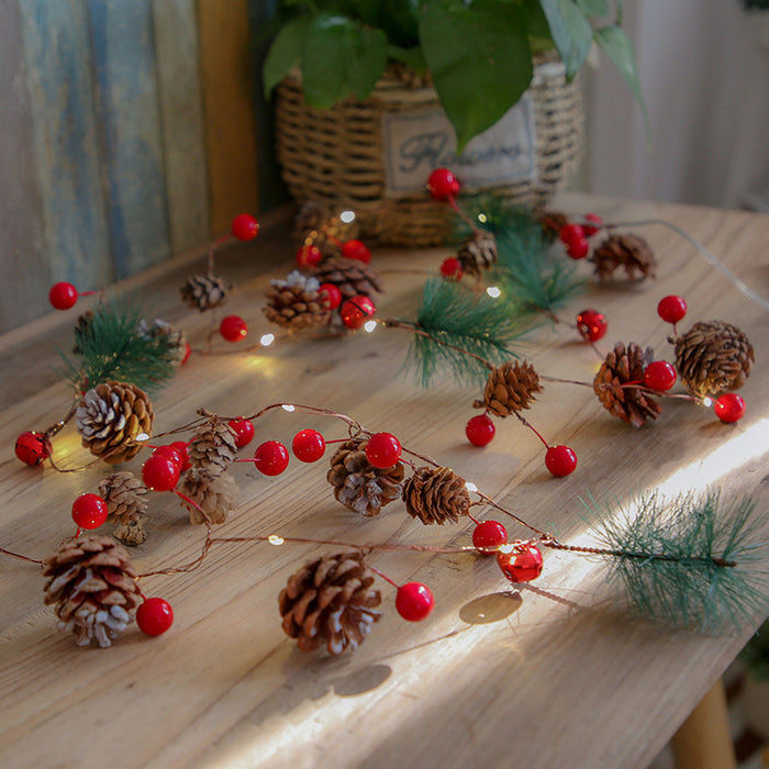 Bulk 6.5FT Pre-lit Christmas Led Lights String Garland with Pinecone and Berries Wholesale