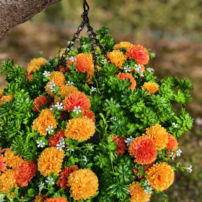 Bulk 12" Artificial Hanging Flowers in Basket Chrysanthemum Succulent in Coconut Basket Wholesale