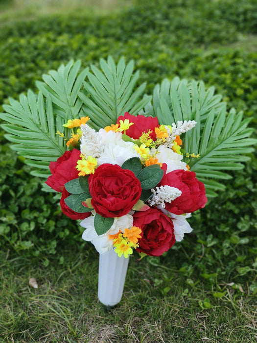 Bulk Large Tall Artificial Peony and Daisy Cemetery Flowers with Vase Wholesale