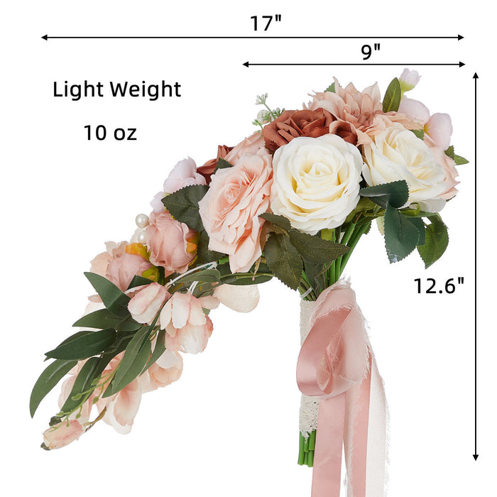 Bulk 9" Retro Coral Champagne Sunset Orchid Cascading Bridal Wedding Bouquets Wholesale