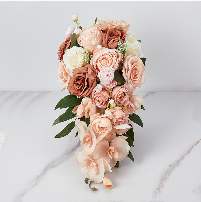 Bulk 9" Retro Coral Champagne Sunset Orchid Cascading Bridal Wedding Bouquets Wholesale