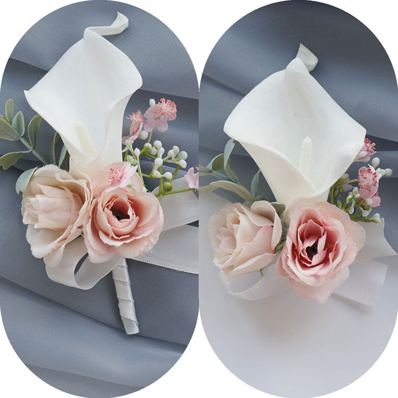 Ensemble de corsage et boutonnière de fleurs artificielles en vrac rose et blanc en gros