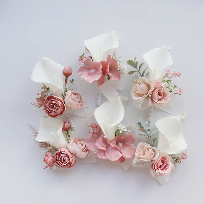 Bulk Artificial Flower Corsage and Boutonniere Set Pink and White Wholesale
