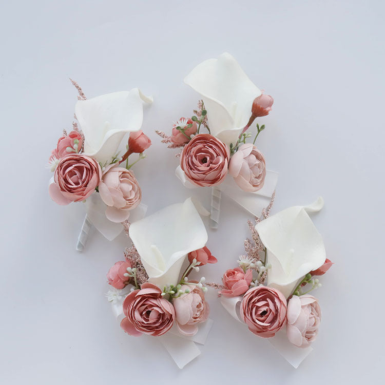 Ensemble de corsage et boutonnière de fleurs artificielles en vrac rose et blanc en gros