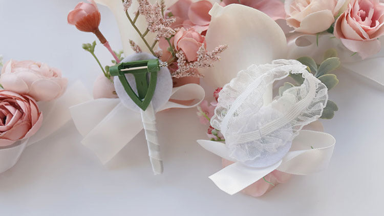 Bulk Artificial Flower Corsage and Boutonniere Set Pink and White Wholesale