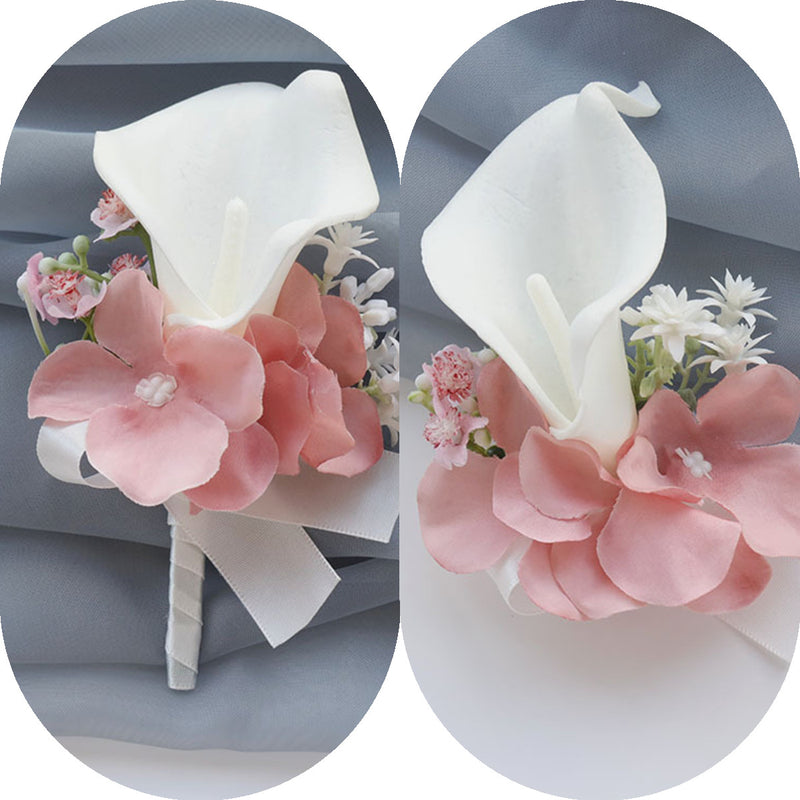 Ensemble de corsage et boutonnière de fleurs artificielles en vrac rose et blanc en gros
