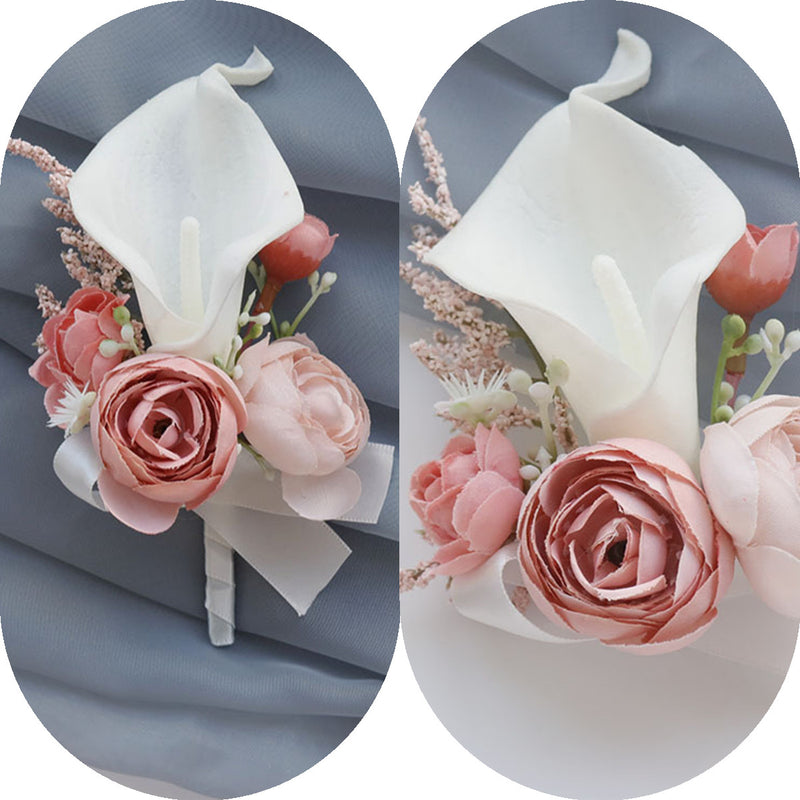 Ensemble de corsage et boutonnière de fleurs artificielles en vrac rose et blanc en gros