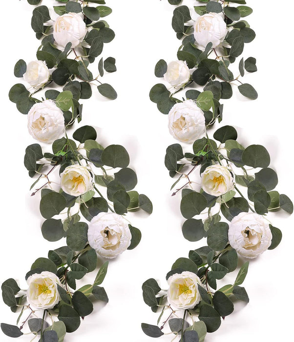 Bulk 2 Pack Artificial Peony Flower Garlands Eucalyptus Garlands with Peony Wholesale