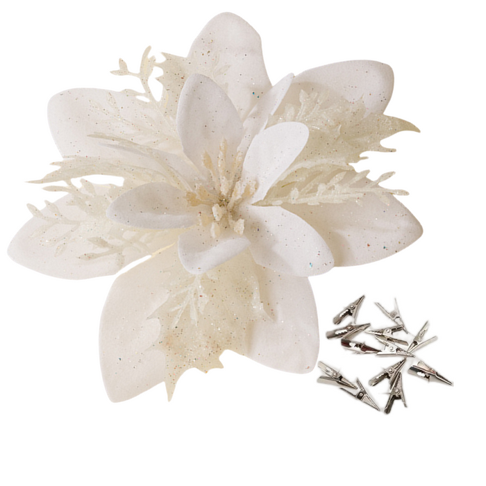 Bulk 18Pcs Poinsettia Flower Artificial Poinsettia with Clips Christmas Decorations Wholesale