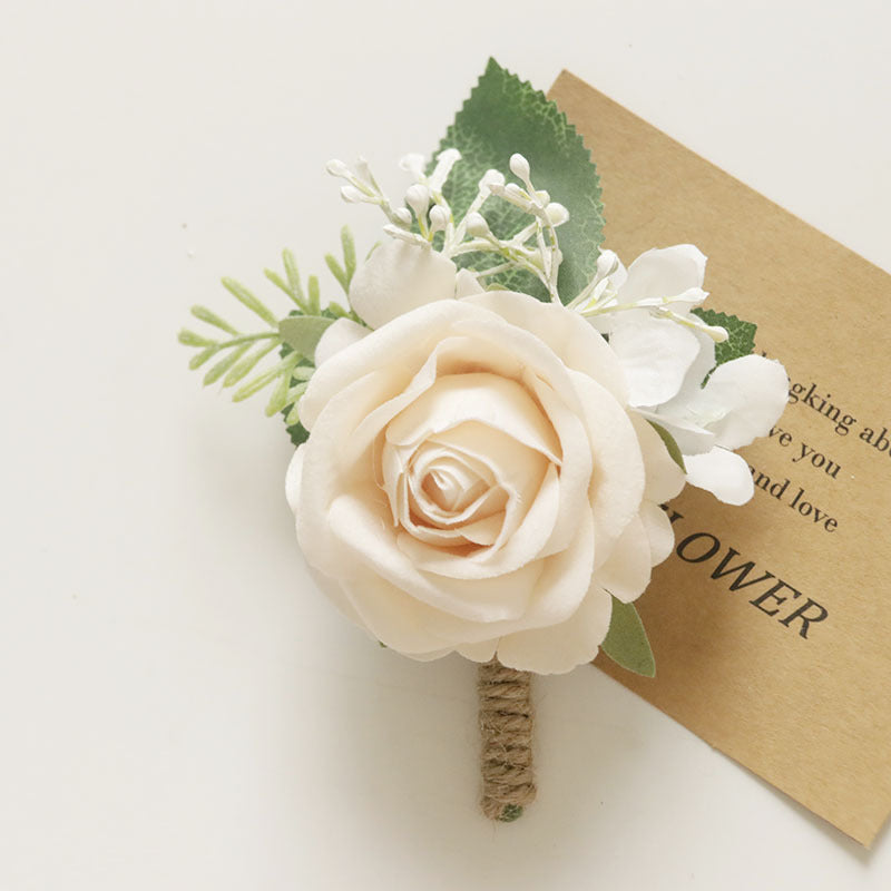 Bulk Cream Rose Wrist Corsage Bracelet Wristlet Band and Men Boutonniere for Wedding Wholesale
